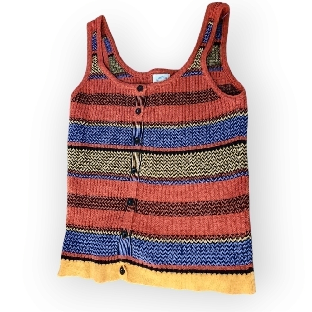 Blue Rain Ribbed Stripe Button Down Tank - Picture 2 of 6